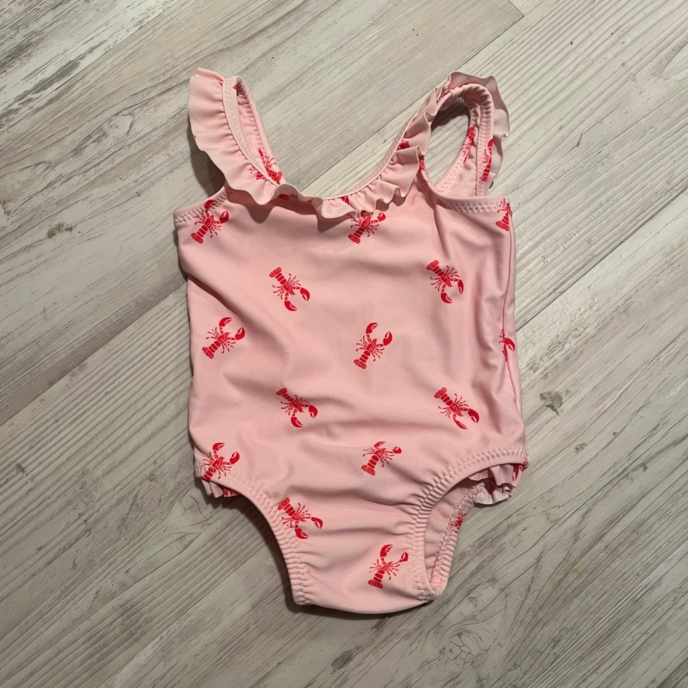 Old Navy Baby One-Piece Lobster Bathing Suit Red and Pink 0-3M
